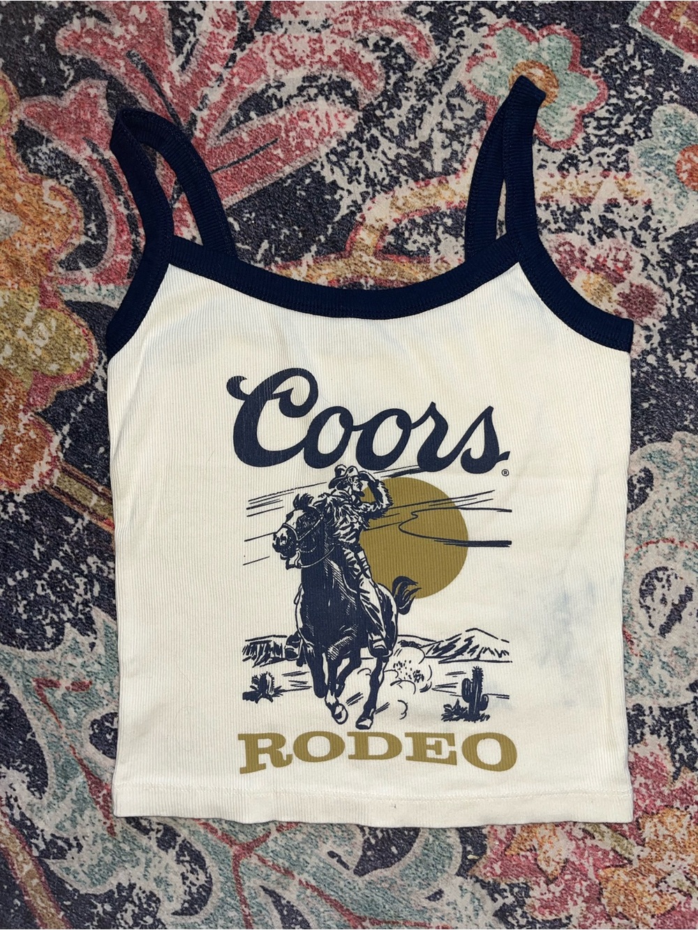 Coors Rodeo Graphic Ribbed Camisole - White with Navy Trim